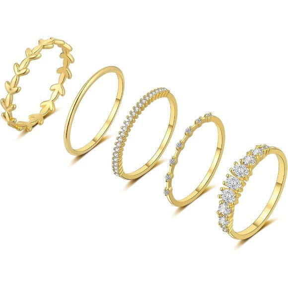 Gold Rings for Women Non Tarnish Trendy Dainty 14K Gold Plated Thumb Ring Set - Picture 8 of 9